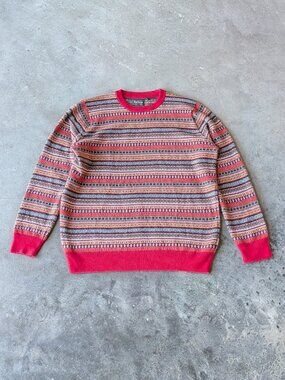 Barbour Case Fair Isle Crewneck Sweater Red Striped Merino Wool Cashmere size XL